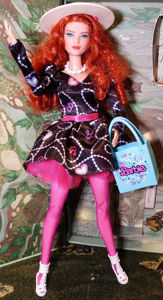 Red Head Barbie in 80s Rewind Black Dress