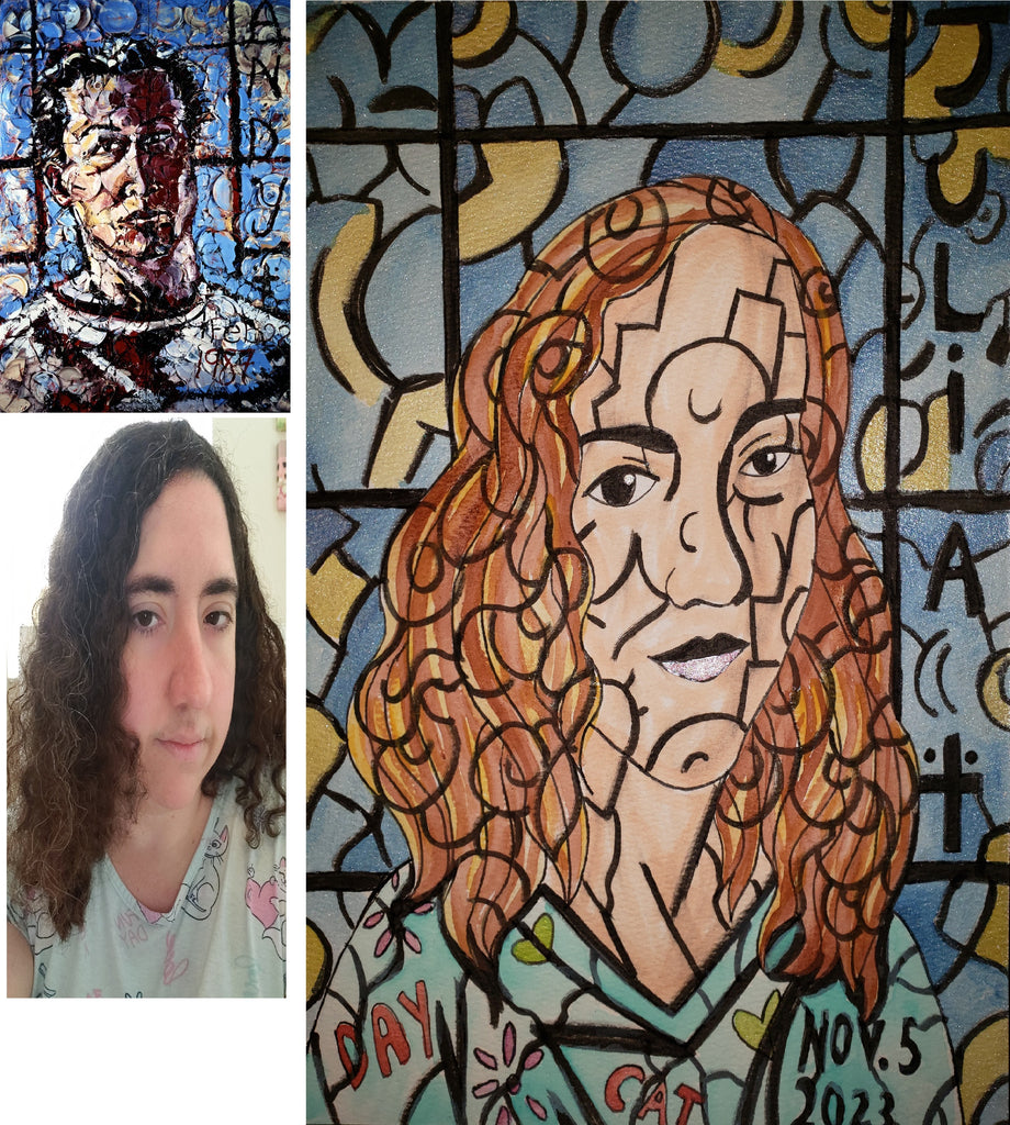 Self Portrait: Julian Schnabel and Cindy Sherman Watercolor Painting