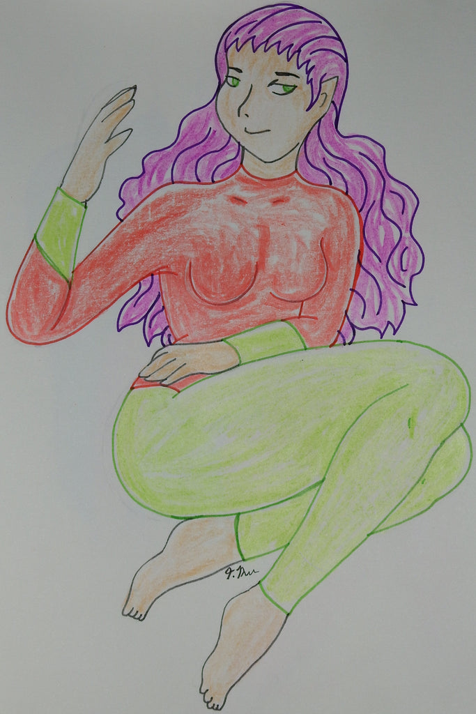 Anime Girl Sitting Down Cross Leg Drawing