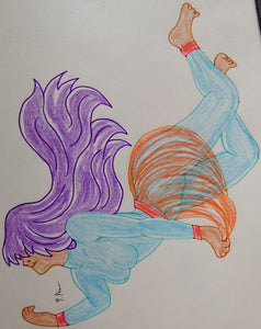 Anime Girl Drawing Kneeling Pose with Purple Hair