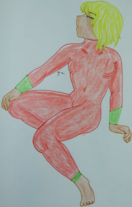 Anime Girl Sitting Cool in Green and Red Outfit