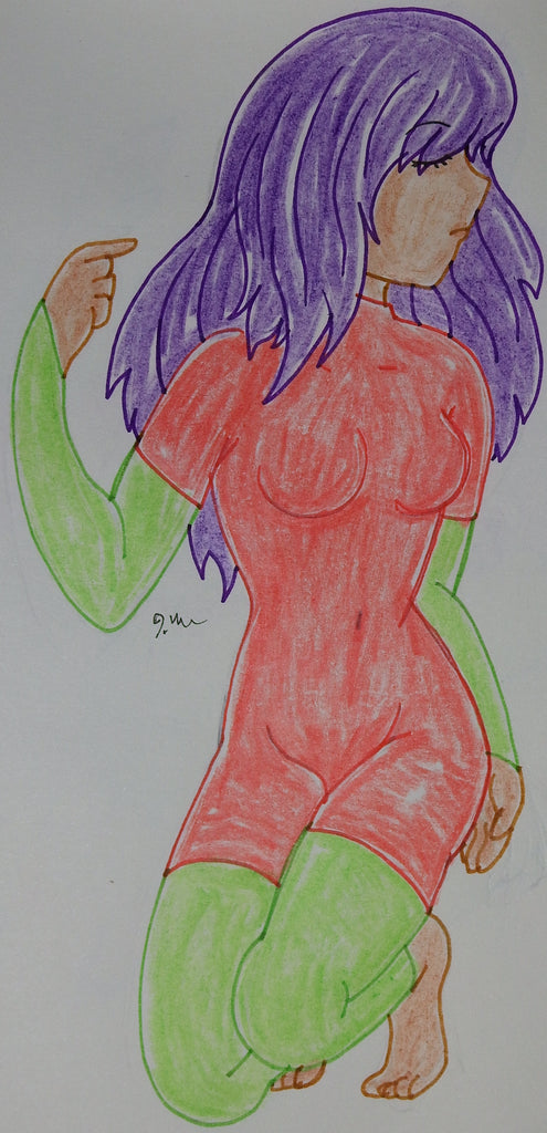Anime Girl Kneeling Pose with Purple Hair