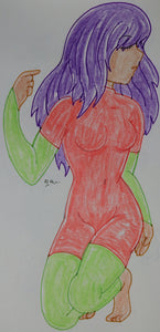 Anime Girl Kneeling Pose with Purple Hair