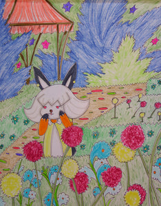 Scary Cat Nana Looking for Scary Cat in the Gardens Anime Drawing