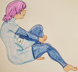 Anime Girl Sitting Down Grabbing Knee