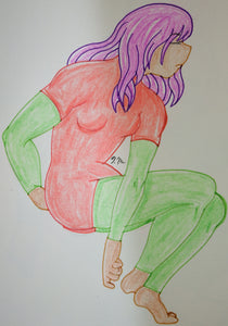 Purple Hair Kawaii Anime Girl Sitting Pose Coloring Pencil