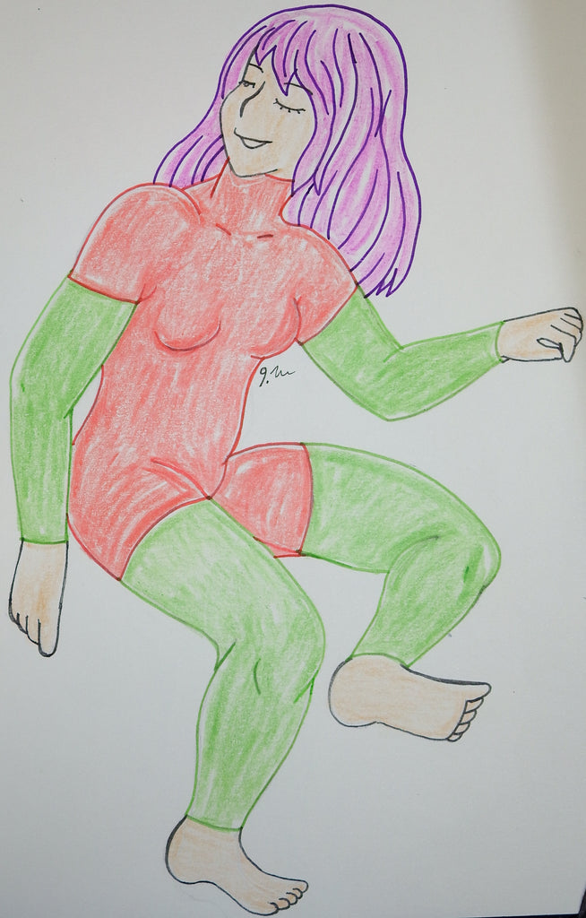 Purple Hair Anime Girl Sits Pose Coloring Pencil Art