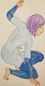 Anime Girl Standing Up Drawing in Blue and Purple