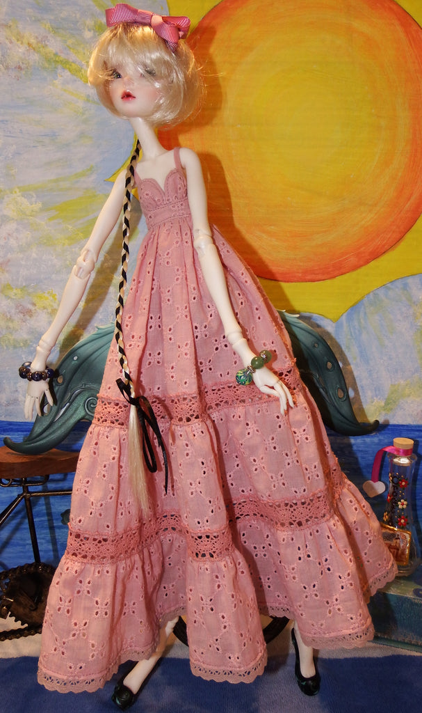 Blue Fairy BJD in Pink Boho Summer Dress Photoshoot