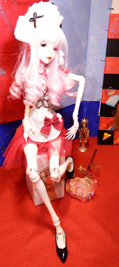 Doll Chateau Ashley BJD Red Maid Dress Photoshoot 1