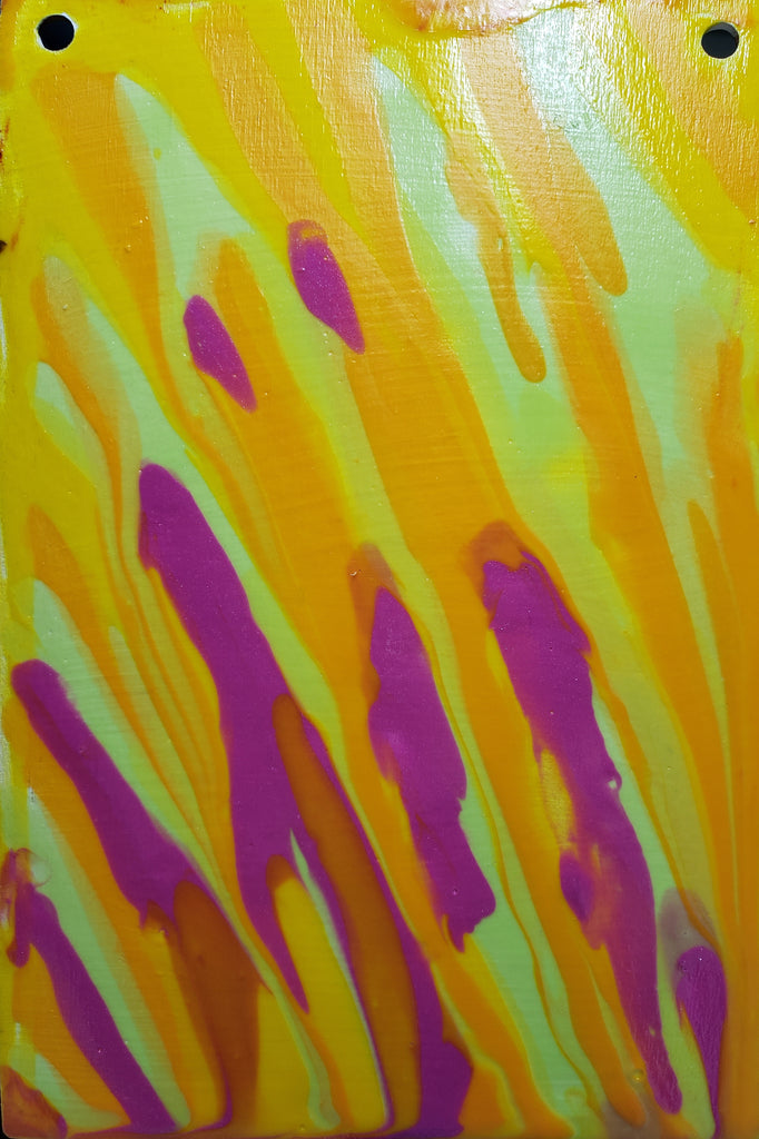 4 Pouring Paintings: Pink Pastel Drop, Pink Swipe on Orange, Flower Mold and Pan Flag Swipe
