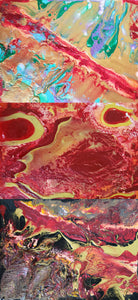 Five Pouring Paintings: Rainbow Dutch, Gold Swipe, Red Puddle