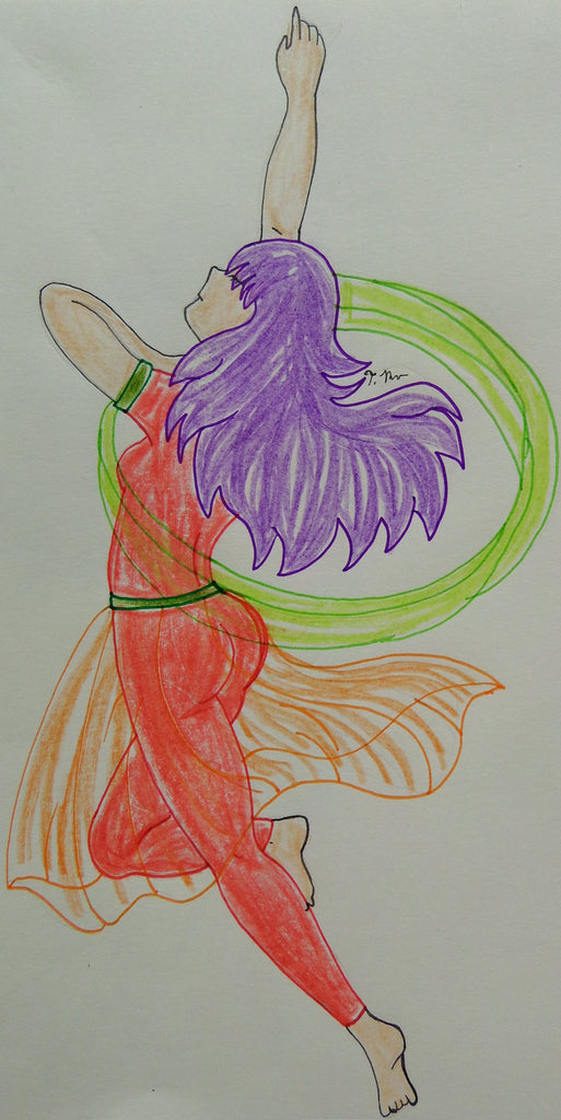 Running Pose in Orange and Red Anime Purple Haired Girl