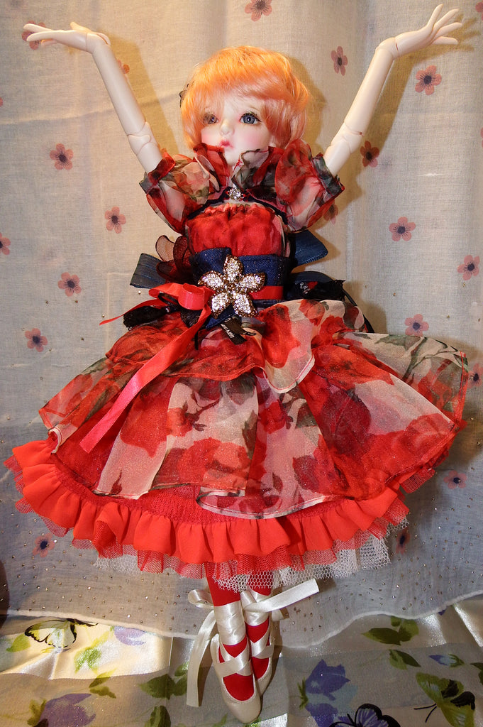 Ballerina Odette in Rose Red Dress BJD Photoshoot