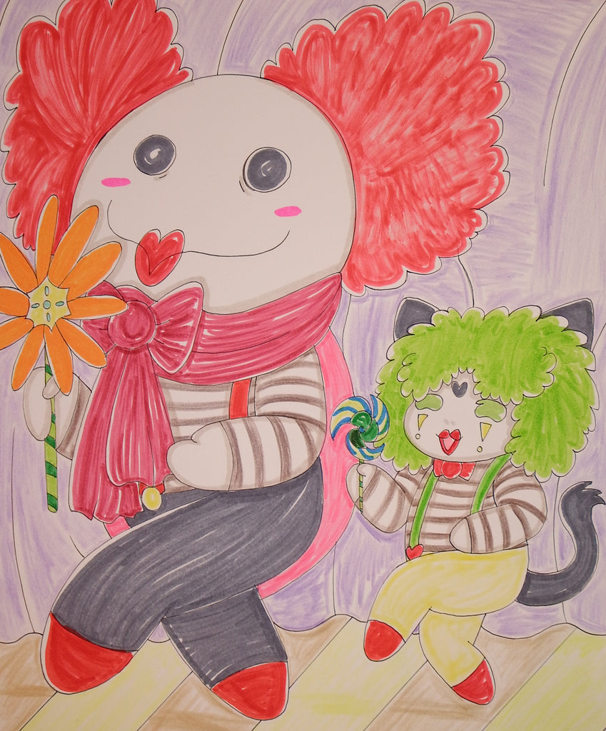 Scary Cat Clown and Birthday Mime Anime Drawing