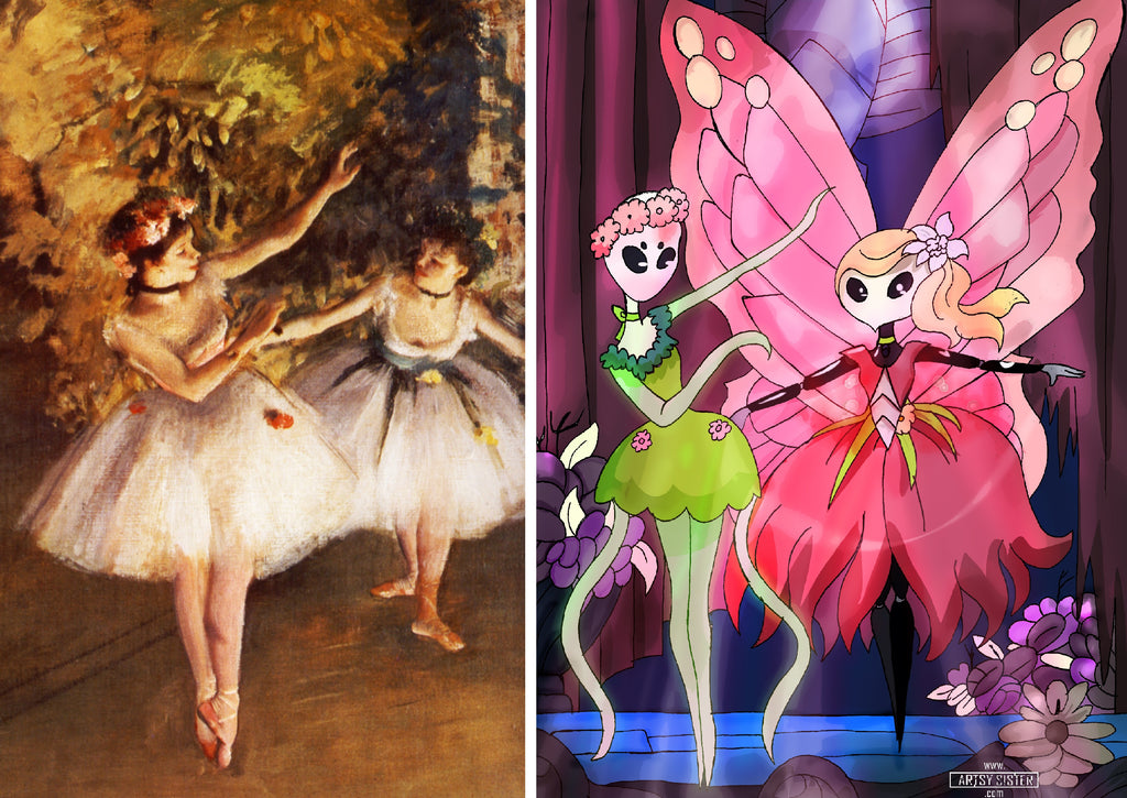 Hollow Knight Degas Painting Parody Marissa and Monomon as Ballerinas