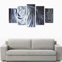 Metalic Blue Wave Canvas Wall Art Prints (No Frame) 5-Pieces/Set A