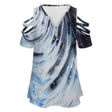 Metalic Blue Wave Ladies BE Zip Off Shoulder Top