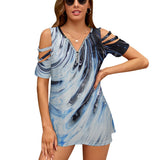 Metalic Blue Wave Ladies BE Zip Off Shoulder Top