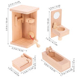 Vaguelly Dollhouse Bathroom Set, 6pcs 1/12 Scale Wood Miniature Toilet Bathtub Basin Faucet Sink Model Dollhouse Shower Toilet Room Furniture for Kids Pretend Play Toys