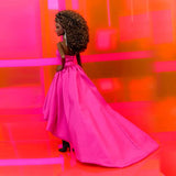 Barbie - Barbie Doll in Long Fuchsia Dress in Taffeta with Sweetheart Neckline with Pleats and Ruffle Details, Matching Belt and a Wide Train, Adult Toy, HBX96