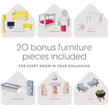 Milliard Nesting Dollhouse, Stack Mode (33x21x11.5in) & Store Mode (22x14x12in), Wooden Kids Dollhouse, 20 Bonus Furniture Pieces Included, Unique Design Patent Pending