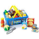 Small World Toys Kids Grocery Basket Play Food Set, Pretend Food Kids Shopping Basket Toddler Playset, 32 Pcs Grocery Food Play Kitchen Accessories, Educational Toddler Toys for Girls & Boys