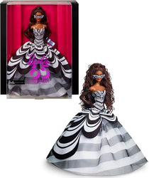 Barbie Signature Doll, 65th Anniversary Collectible with Brown Braided Hair, Black and White Gown, Sapphire Gem Earrings and Sunglasses