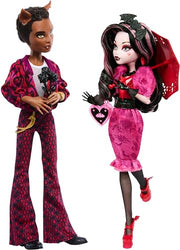 Monster High Dolls, Draculaura and Clawd Wolf Howliday Love Edition Collector Two-Pack with Doll Stands and Displayable Packaging