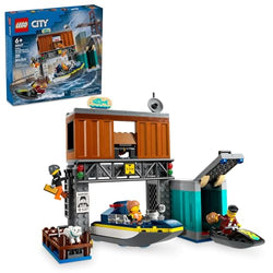 LEGO City Police Speedboat and Crooks’ Hideout Boat Toy, Fun Gift for Boys, Girls and Kids Ages 6 and Up who Love Pretend Play Toys, Includes a Jet Ski Toy, a Dog Figure and 3 Minifigures, 60417