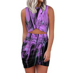 Purple Haze Navel-Baring Cross-Fit Hip Skirt