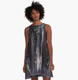 #Black Waterfall rain #pouring medium A-Line Dress