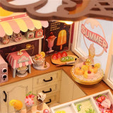Flever Dollhouse Miniature DIY House Kit Creative Room with Furniture for Romantic Valentine's Gift (Happiness ice Cream Shop)