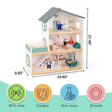 OOOK Wooden Dollhouse for Kids, Doll House with Simulated Luxury Furniture Set, Dollhouse Playset Gifts for Girls Toddlers (Including 4 Family Dolls and a Dog)