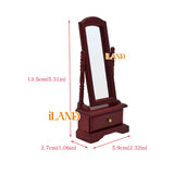 iLAND Vintage Dollhouse Furniture 1/12 Scale, Dollhouse Bedroom Furniture in Mahogany Color incl Dollhouse Bed & Mirror Full Length & Wardrobe & Bedside Table & Rocking Chair (Brewster 7pcs)