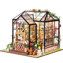DIY Doll Miniature House Kit - Wooden Mini Dollhouse Model with Tiny Furniture Toy Set LED Light for Adults & Kids Build Modern Small Wood Garden Room
