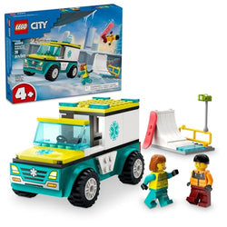 LEGO City Emergency Ambulance and Snowboarder Toy Vehicle Playset for Kids, Boarder and Paramedic Minifigures, Imaginative Pretend Play Winter Toy for Boys and Girls Ages 4 and Up, 60403