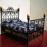 Cuteam European Style Dollhouse Bed with Mattress & Pillow 1 12 Scale Dollhouse Bed Dollhouse Furniture Miniature Dollhouse Furniture Dollhouse Decor Black
