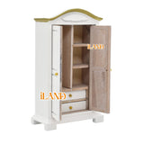iLAND Vintage Dollhouse Furniture 1/12 Scale, Brewster Dollhouse Bedroom Furniture incl Dollhouse Bed & Mirror Full Length & Wardrobe & Bedside Table & Rocking Chair & Rug (White & Gold)