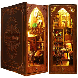 Shylamb DIY Book Nook Kit, DIY Miniature Dollhouse Kit with Furniture and LED Light, 3D Puzzle Wooden Art Bookshelf Decor, Model Kits for Adults to Build (Library)