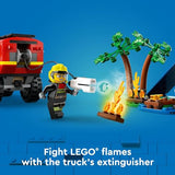 LEGO City 4x4 Fire Truck with Rescue Boat Toy for Kids Ages 5 and Up, Pretend Play Toy for Boys and Girls with a Truck Toy, Trailer, Dinghy and Tent, Plus 1 Camper and 2 Firefighter Minifigures, 60412