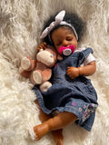 Angelbaby Realistic Reborn Black Baby Doll Girl - 20 inch Lifelike African American Newborn Silicone Baby Sleeping Loulou with Brown Skin Real Life Weighted Cute Babies Dolls Gifts for Kids
