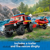 LEGO City 4x4 Fire Truck with Rescue Boat Toy for Kids Ages 5 and Up, Pretend Play Toy for Boys and Girls with a Truck Toy, Trailer, Dinghy and Tent, Plus 1 Camper and 2 Firefighter Minifigures, 60412