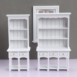 AirAds Dollhouse Furnitures 1:12 Scale Dollhouse Miniature Wood Hutch Display Cupboard Cabinet White Furniture (Set 2) (Set 2)