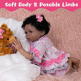 Milidool Reborn Baby Dolls Black Lifelike African American with Soft Body Realistic Newborn Biracial Girl Doll 22 Inch Teddy Gift Set Toys for Girl Ages 3