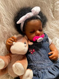 Angelbaby Realistic Reborn Black Baby Doll Girl - 20 inch Lifelike African American Newborn Silicone Baby Sleeping Loulou with Brown Skin Real Life Weighted Cute Babies Dolls Gifts for Kids