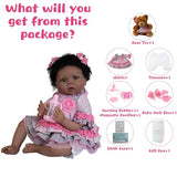 Milidool Reborn Baby Dolls Black Lifelike African American with Soft Body Realistic Newborn Biracial Girl Doll 22 Inch Teddy Gift Set Toys for Girl Ages 3