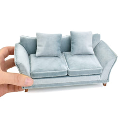 iLAND Modern Dollhouse Furniture on 1/12 Scale of Miniature Sofa for Dollhouse Living Room (Light Sky Blue Velvet)