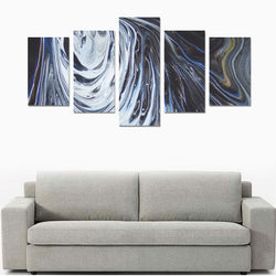 Metalic Blue Wave Canvas Wall Art Prints (No Frame) 5-Pieces/Set C