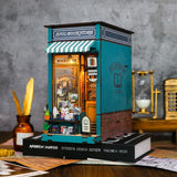 DIY Book Nook Kit 3D Wooden Puzzles Dollhouse Bookshelf Insert Decor Alley,Miniature Dollhouse Bookends Model Build-Creativity Kit with LED Light